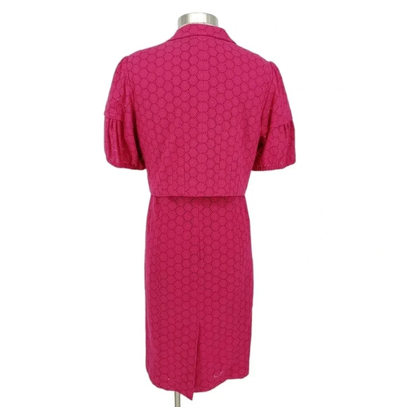 Nine West Suit Sheath Midi Dress Pink Floral Eyelet Short Sleeve Jacket - Picture 6 of 9